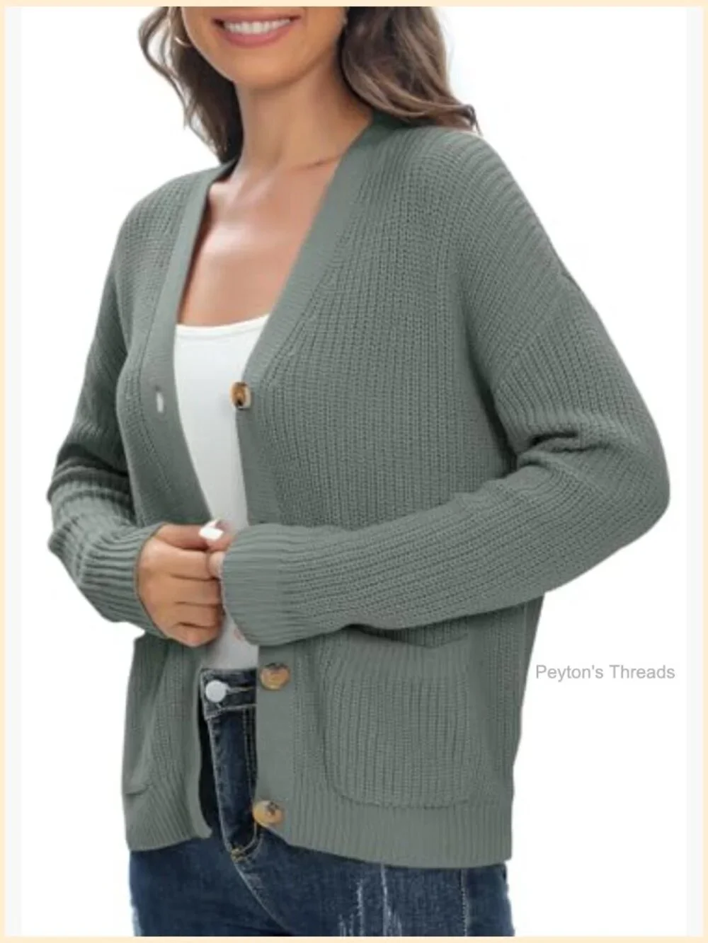 Lightweight Knit Open Front V-Neck Long Sleeve Button Down Cardigan with Pockets